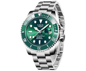 LIGE Mens Watches Quartz Stainless Steel Water Resistant Luminous Green