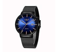 LIGE Mens Watches Ultra-Thin Sport Chronograph Waterproof Analogue Quartz Stainless Steel Mesh Wrist Watch Gents Fashion Simple