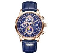 LIGE Mens Watches Waterproof Analogue Vintage Chronograph Quartz Gents Watch Blue Leather Strap Wrist Watch for Men with Date and Moon Phase Design - Elegant Watches for Men's Gifts (Gold Blue)