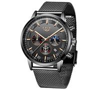 LIGE Men's Watches Waterproof Chronograph Moonphase Analogue Stainless Steel Black Wrist Watch …