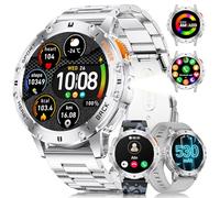 LIGE Military Smart Watch for Men (3 Straps) - LED Flashlight,1.43'' AMOLED Display Fitness Tracker, 24-Hour Health Monitor, 100+ Sports Modes, Smart Watch for iOS Android, Silver Steel