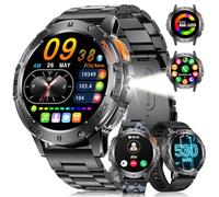 LIGE Military Smart Watch for Men (3 Straps) - LED Flashlight,1.43'' AMOLED Display Fitness Tracker, 24-Hour Health Monitor, 100+ Sports Modes, Smart Watch for iOS Android, Black/Camouflage Silicone