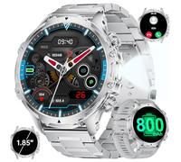 LIGE Military Smart Watch for Men with 800mAh and LED Flashlight, 1.85'' Smartwatch with Bluetooth Call/30+ Days Standby, IP68 Waterproof Sport Tactical Fitness Tracker for Android iOS,Silver