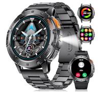 LIGE Military Smart Watch for Men with Bluetooth Call,1.43" AMOLED with LED Flashlight/530mAh,Heart Rate Sleep Health Monitor/100+ Sports Mode Tactical Fitness Tracker/IP68 Waterproof for Android iOS