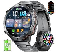 LIGE Smart Watch for Men Military with 900mAh Battery, 1,73’' AMOLED Ultra Screen 3ATM Fitness Watch with Compass Barometer, 110+ Sport Modes, Heart Rate/Sleep Monitor Pedometer for Android iOS Black