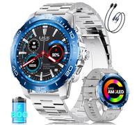 LIGE Smart Watch for Men, Smartwatch with LED Flashlight for Android/iOS, IP68 Waterproof, 300+ Watch Faces, 24/7 Heart Rate/Sleep Monitor, Make/Answer Call, Silver Case with Blue Bezel