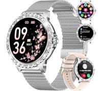 LIGE Smart Watch Women Bluetooth Phone Calls for Android iOS Fitness Tracker 1.32" HD Elegant Diamond Ladies Smartwatch Silver Mesh,Heart Rate/Sleep Monitor Calorie,Pedometer,100+ Sport Mode