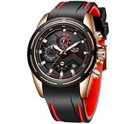 LIGE Watches Men Fashion Elegant Analog Quartz Chronograph Waterproof Silicone Man Watch Strap Sport Big Black Dial Round Business Casual Dress Men Watch Calendar, Black, Fashion
