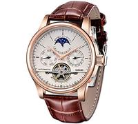 LIGE Waterproof Mens Watches Business Calendar Mechanical EEN Watch Automatic Gold White Leather Strap Wristwatch, Gold white, Mechanical