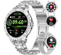 LIGE Women's Smart Watch Bluetooth Phone Calls for Android iOS 100+ Sport Fitness Tracker 1.32" HD Elegant Diamond Female Smartwatch Round Dial,Heart Rate Sleep Monitor,2 Watch Straps,Green