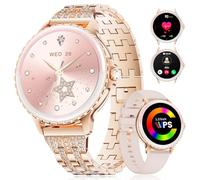 LIGE Women's Smartwatch Phone Calls for Android iOS 1.27 Inch HD Rose Gold Stainless Steel Diamond Round Smartwatch, Heart Rate, Sleep Monitor, Pedometer, Calories, 100+ Sport Mode