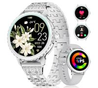 LIGE Women's Smartwatch Phone Calls for Android iOS 1.27 Inch HD Silver Stainless Steel Diamond Round Smartwatch, Heart Rate, Sleep Monitor, Pedometer, Calories, 100+ Sport Mode
