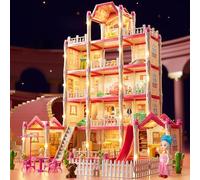Ligeinsrk 1 Set Dollhouse 5-Story 14 Rooms Luxury Dollhouse for Girl DIY Princess Castle with Doll, Puppy, Furniture & Accessories Dream Christmas Toys for 3+ Kids Girls ToysDollhouse