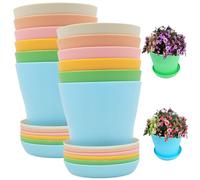 Ligeinsrk 12 Pcs Plant Pots Indoor Plastic 4.7'' Round Flower with Saucer Trays Terracotta Cobweb Design Drainage for Office House Desk
