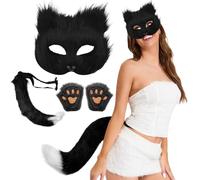 Ligeinsrk 3Pcs/Set Therian Gear, Therian Mask and Tail, Gloves Set Half Face Fox Mask with Adjustable Buckle Furry Tail for Halloween Cosplay Fox