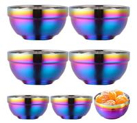 Ligeinsrk 6Pcs Stainless Steel Bowls for Kids, Double-Layer Insulation & Dishwasher Safe & Unbreakable Rice Bowl for Adults and Children, Kids Stainless Steel Bowls