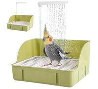 Ligeinsrk Bird Bath for Cage, Plastic Automatic Bird Shower Bath with Rod, Gentle Circulating Water & Higher Fence for Small Pet, Shower