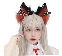 Ligeinsrk Cat Ears Headband, 1PCS Furry Ears Headwear with Metal Heart and Chain Decor, Gothic Punk Therian, Animal Hairband for Cosplay Costume, Black and Wine Red Therian