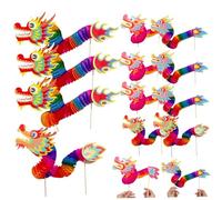 Ligeinsrk Chinese New Year Dragon 12PCS 4 Styles 3D Paper Dragon Puppet DIY Stretchable New Years Crafts for Kids Spring Festival Party Paper Puppet
