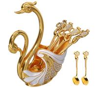 Ligeinsrk Coffee Spoons Set with Base Holder, Metal Swan Shape Coffee Stirrers Holder with 6 Gold Spoon for Dessert Ice Cream Cake, Kitchens, Restaurants, Spoons