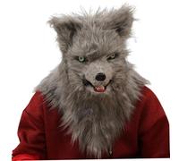 Ligeinsrk Fox Mask, Realistic Furry Fox Head Cover, Movable Jaw Wolf Masks for Halloween Cosplay (Gray)
