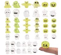Ligeinsrk Halloween Decorations, 48PCS Luminous Resin Halloween Miniatures, Pumpkin/Skull/Ghost/Cross/Bat Festival Trinkets for Dollhouse Micro Landscape Garden Gifts, Halloween Decorations