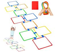 Ligeinsrk Hopscotch Rings Game, 10Pcs Square Hopscotch Rings 15 Inch Multi-Colored Obstacle Course Fun Play Kids Outdoor Play Equipment