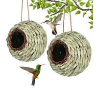 Ligeinsrk Hummingbird House 2PCS Grass Woven Hummingbird Nest with Hanging Rope Ball Shape Bird House for Patio Lawn Garden Decor Gifts for Bird LoversHouse