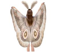 Ligeinsrk Moth Costume, Halloween Butterfly Wing with Feathers Headband Print on Both Sides Moth Wing Cape for Halloween or Costume Party Light Brown