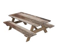 Ligeinsrk Picnic Table Cover Fitted with Bench Covers 3Pcs/Set 72x30 Inch Windproof Picnic Table Cover Oil ＆ Waterproof Rectangle Wood Grain Outdoor Camping Tablecloth Brown, Wi