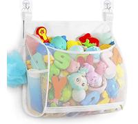 Ligereza Baby Mesh Bath Toy Organizer, Multiple Ways to Hang, Ultra Large Capacity & Large Opening, Bathroom Toy Holder, Bath Toy Storage Bag With 2 Side Pockets (White)