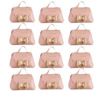 Ligficn 12 Pack Leather Bowknot Gift Boxes with Handle, 5.1x2.7x3.5 inch Pink PU Leather Mini Handbag Candy Gift Box Reusable Party Favor Candy Boxes for Wedding Birthday Shower Valentines's Day