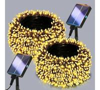 Lighprenix Solar Lights Outdoor Garden - 2 Pack 20m 200LEDs Solar Powered Waterproof Warm White Fairy Lights with 8 Modes, Upgrated Large-Capacity Outside Decorative String Lights for Tree/Fence/Mesh