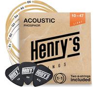 Light Acoustic Guitar Strings 10-47 - Brilliant Sound & Extra E1 String & 3xGuitar Picks - Phosphorus Bronze Acoustic Guitar 6 Strings Set
