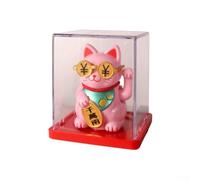 Light-Activated Plastic Lucky Cat That Waves Continuously for Desk Office Car Console Decor with Traditional Prosperity Meaning (Pink)