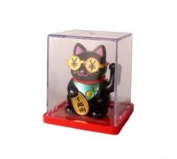 Light-Activated Plastic Lucky Cat That Waves Continuously for Desk Office Car Console Decor with Traditional Prosperity Meaning (Black)