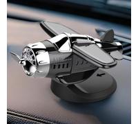 Light activated rotating aircraft ornament with solar power, propeller fighter design for decorative automotive use, enhancing driving pleasure (black)