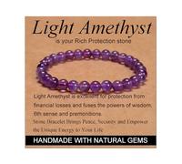 Light Amethyst - Rich Protection - Stretch Elastic Bracelet Natural Stone Crystal Healing Power Energy Gifts for Unisex Adult 6mm