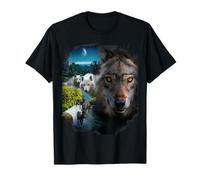 Light and Dark Wolves, Pack of Wolf with River and Moon T-Shirt