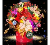 Light and Music Merry Christmas Cards, Life Sized Forever Flower Bouquet 3D Pop Up Christmas Gift Card for Women Wife Mom Daughter Sister