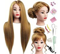 Light Auburn Hair Mannequin Head for Braiding or Styling Practice, 28" Professional Training Doll Head with 80% Real Hair for Beauty School Students & Home Learning for Fun