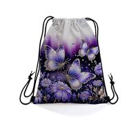 Light Backpack Purple Flowers Butterfly Sackpack Cinch Dance 36x42cm | Gym Sack Fashion Sport Bag for Travel School Teen