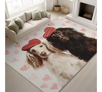 Light Beige Modern Small Area Rug Carpet | Soft Washable Floor Mat for Living Room Bedroom | Animals | Love Dogs Sweet Non-Slip Non-Shedding Home Decor Carpet