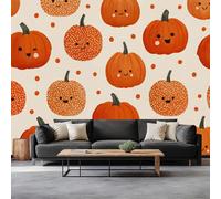 Light Beige Non-Woven Photo Wallpaper, Cartoon Cute Pumpkin Polka Dot Premium Mural Wallpaper - Wall Mural for Bedroom Living Room Decoration Poster 79 x 55 inch (W x H)