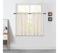 Light Beige Short Sheer Kitchen Curtains 36 inch Length Tier Curtains Rod Pocket Cafe Curtains Linen Like Privacy Semi Sheer Half Window Curtain for Basement Bathroom Small Windows 34X36 Cream