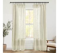 Light Beige Tan Sheer Curtains 84 Inches Long Coastal Beach Style Woven Linen Look Textured Neutral Farmhouse Curtains for Living Room 2 Panels Set,Sand Colored