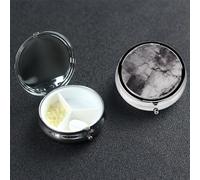 Light Black Marble Round Pill Box 3 Compartment Cute Travel Pill Organizer Case Portable Medicine Vitamin Organizer Metal Pill Case for Women Men Travel Unique Gift