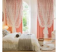 Light Blocking Curtain Set of 2 107x160CM Pink and White Embroidered Eyelet Drapes Double Layered Blackout for Living Room Bedroom Teen Room Sheer Ruffled Design