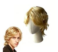 Light Blonde Mens Wig, Mullet 80s Rocker Wig, 30cm Mullet Style for Costume | Long Blonde Style Wigs Blonde Wig for Britpop Party 60s 70s and 80s Fancy Dress Adult Carnival Halloween Party Daily Use