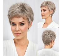 Light Blonde Mixed Off-White Short Pixie Cut Wigs for Women With Bangs Human-hair Like Texture Natural Layered Hair-10inches-180%-SS9011